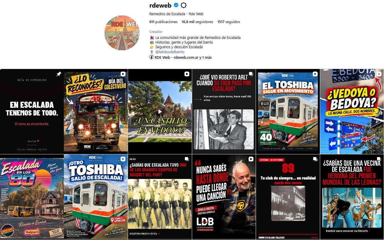 Perfil de Instagram de RDE Web, la comunidad más grande de Remedios de Escalada
